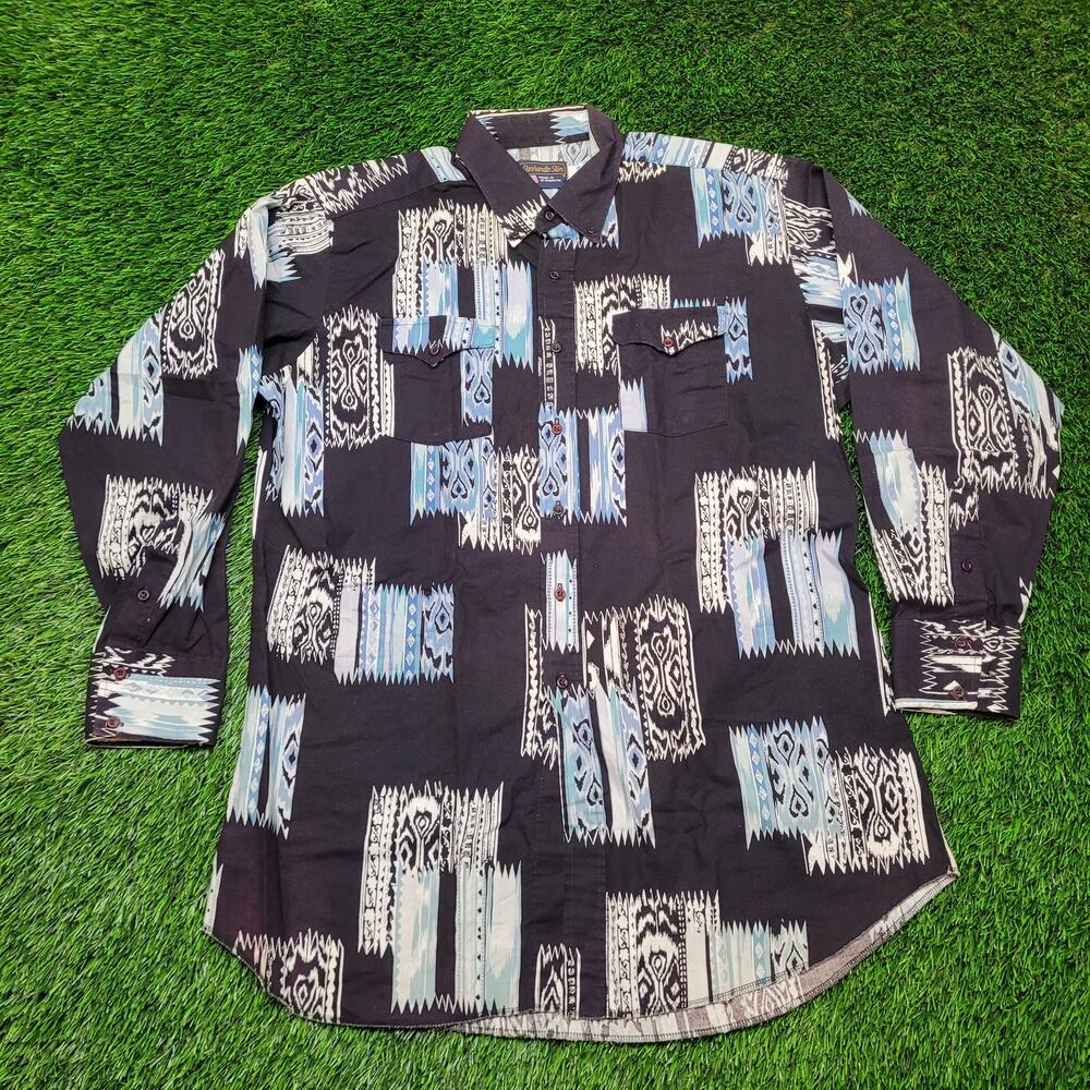 VTG 80s Panhandle Slim USA Abstract Ikat Print Cotton Shirt XXL Tall
